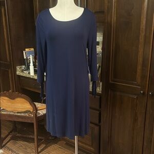 Paraphrase Sz L Navy Blue Women's T-Shirt Dress Bow sleeve GUC